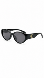 Calvin Klein CKJ24638SLB 001 54mm Shiny Black Oval Sunglasses Grey Lenses Gold cK Logo