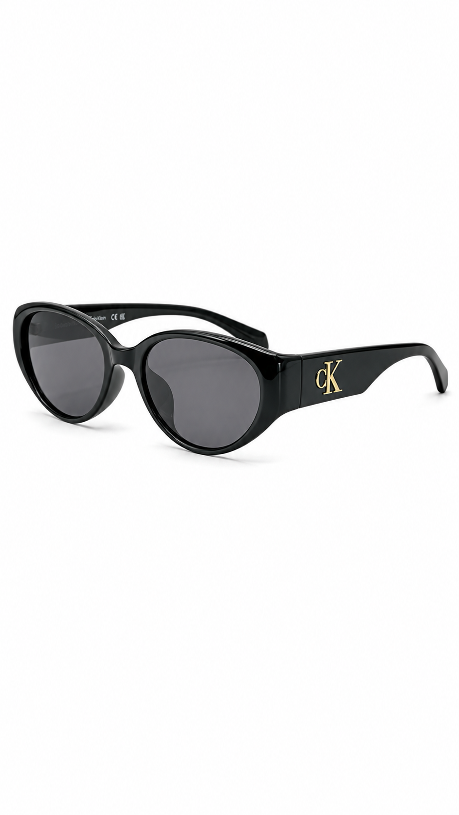 Calvin Klein CKJ24638SLB 001 54mm Shiny Black Oval Sunglasses Grey Lenses Gold cK Logo