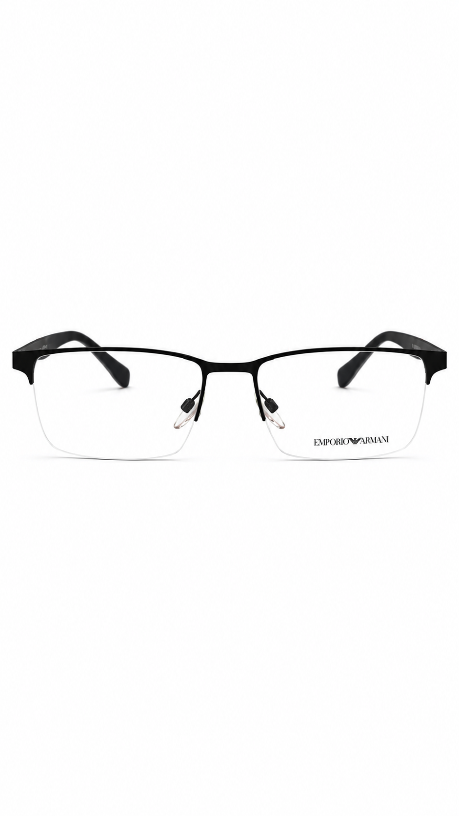 Emporio Armani EA1113 3001 Matte Black Semi-Rimless Rectangular Eyeglasses 56mm