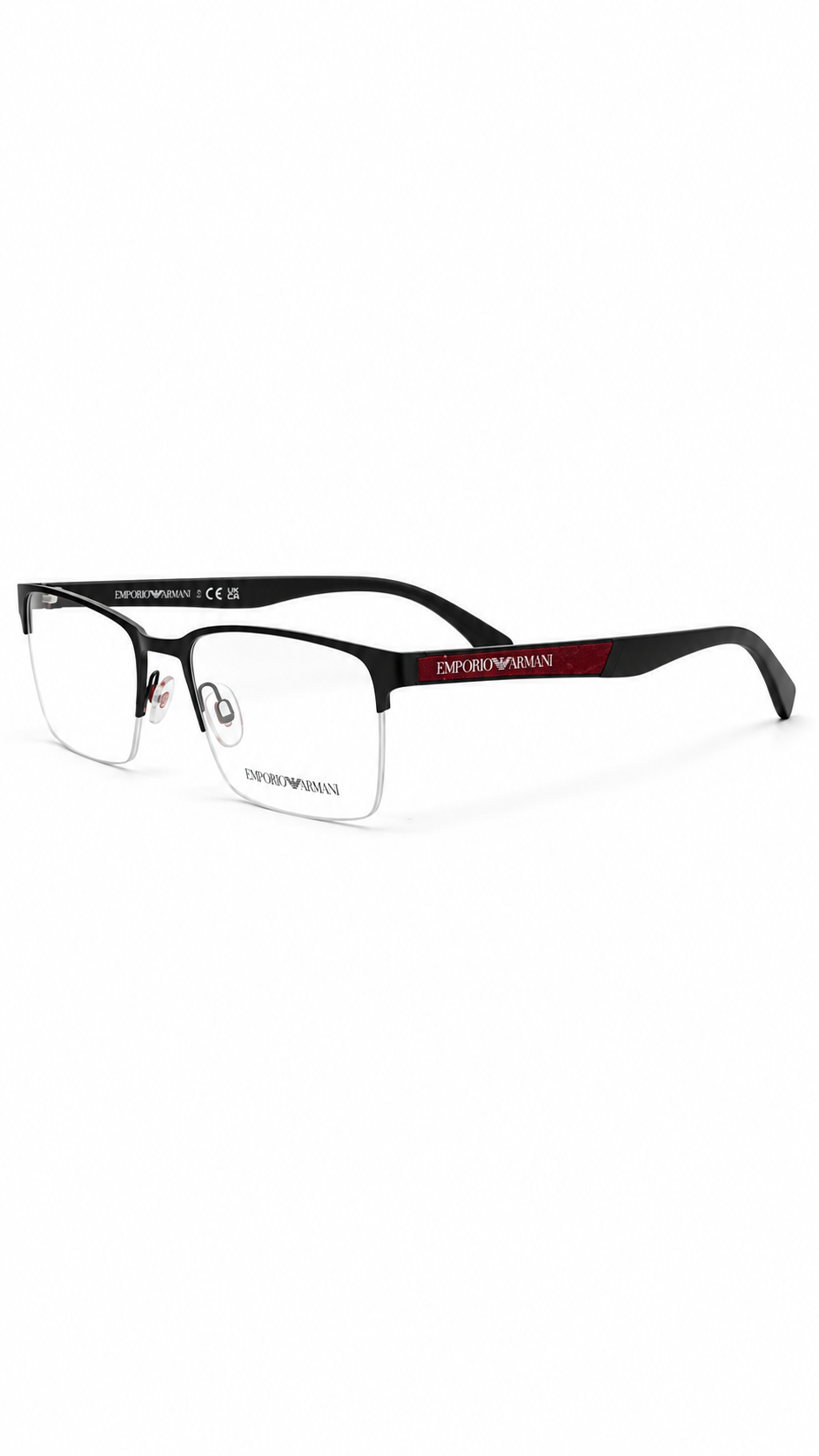 Emporio Armani EA1113 3001 Matte Black Semi-Rimless Rectangular Eyeglasses 56mm