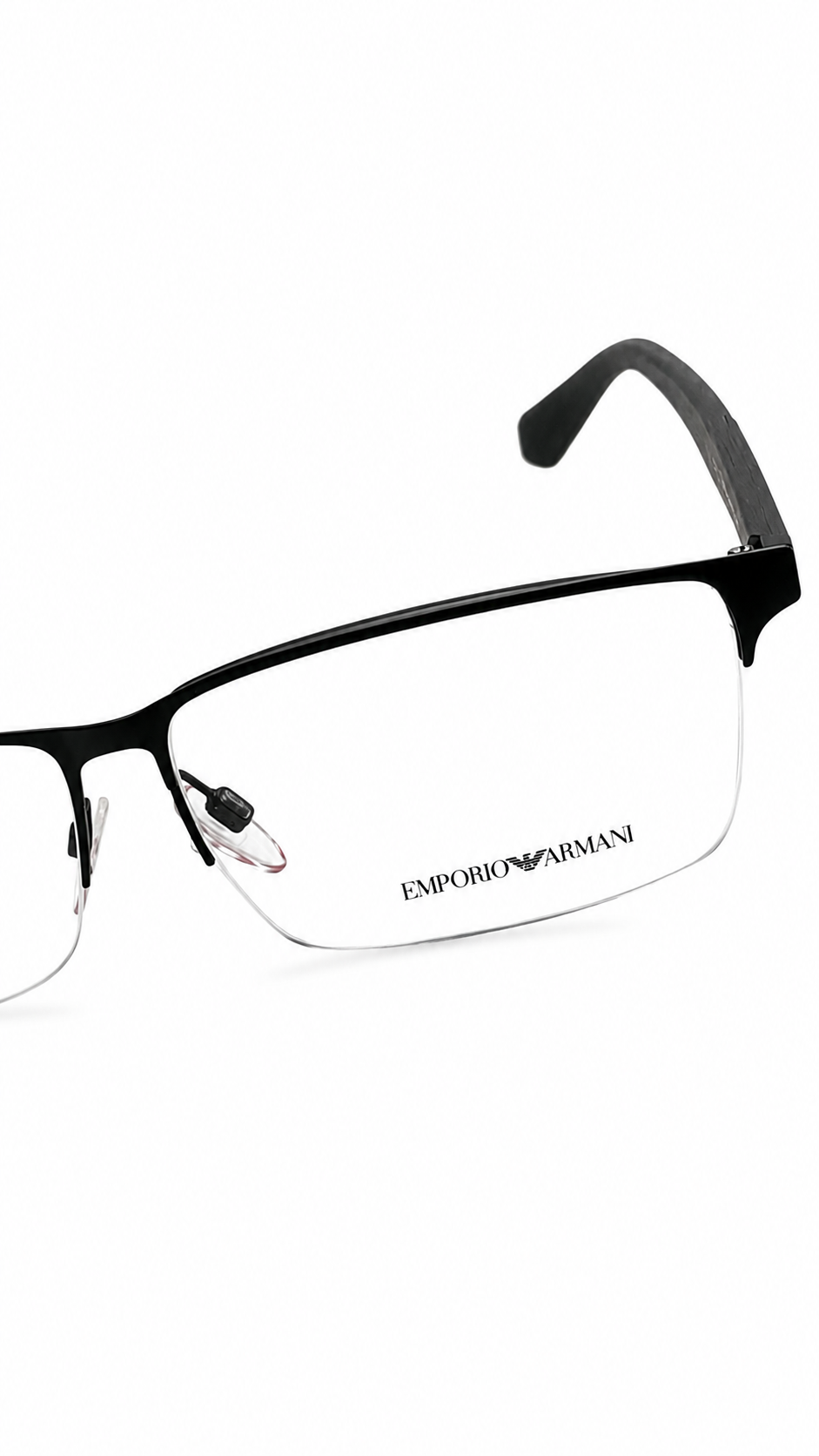 Emporio Armani EA1113 3001 Matte Black Semi-Rimless Rectangular Eyeglasses 56mm