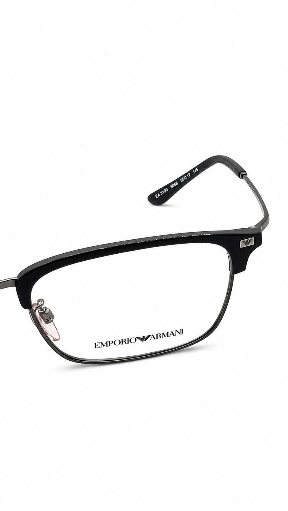 Emporio Armani EA3243 3003 Matte Black Rectangular Clubmaster Eyeglasses 53mm