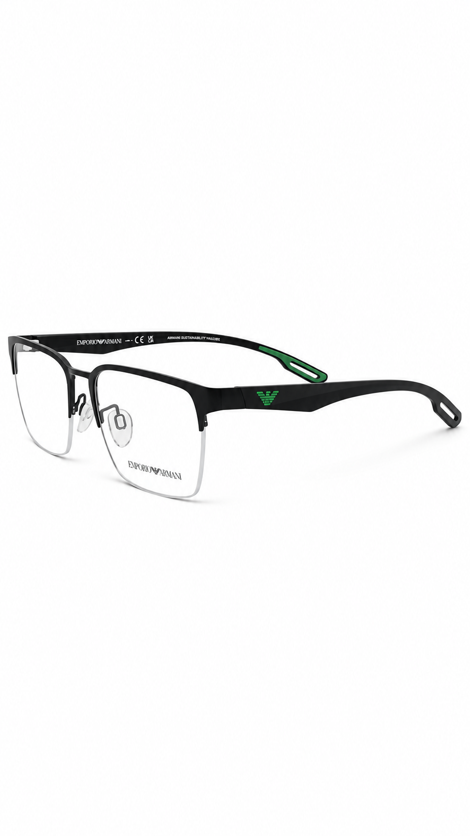 Emporio Armani EA1137 3001 Matte Black Semi-Rimless Rectangular Eyeglasses 54mm