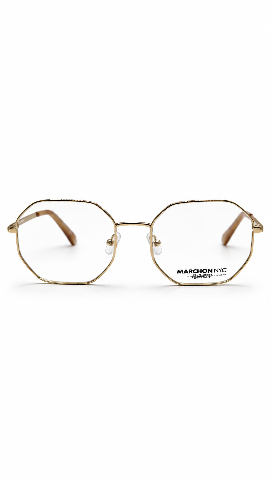 Marchon NYC M-4501 711 Light Gold Hexagonal Metal Eyeglasses 53mm