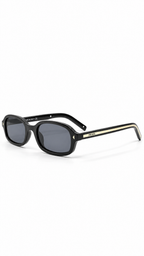 Prada PR D06S Glossy Black Narrow Rectangular Sunglasses Dark Grey Lenses 50mm