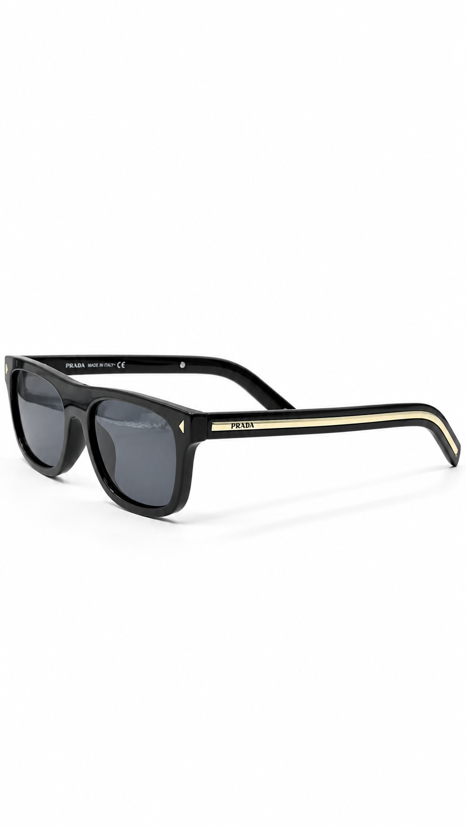 Prada PR B12S Glossy Black Square Rectangular Sunglasses Dark Grey Lenses 55mm