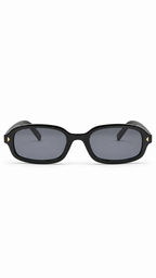 Prada PR D06S Glossy Black Narrow Rectangular Sunglasses Dark Grey Lenses 50mm