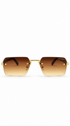 Prada 6136 Rimless Rectangular Sunglasses Gold Metal Tortoise Temples Brown Gradient 54mm