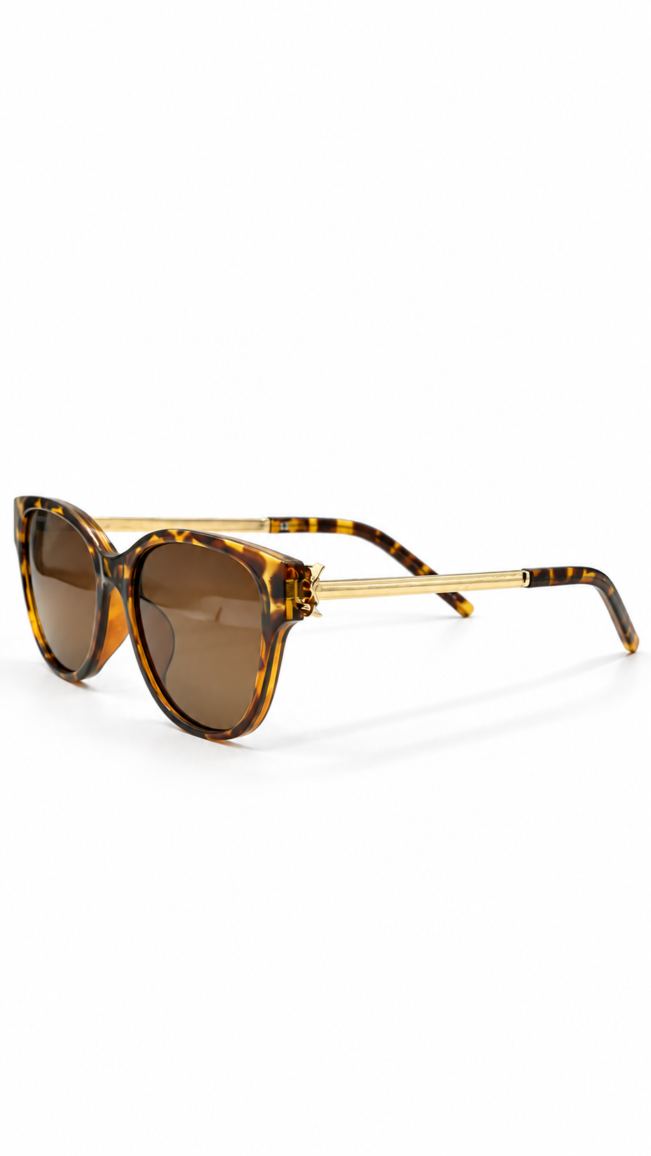 Saint Laurent SL 4800 Leopard Tortoise Shell Cat-Eye Sunglasses Gold YSL Hinge Brown Lenses 54mm