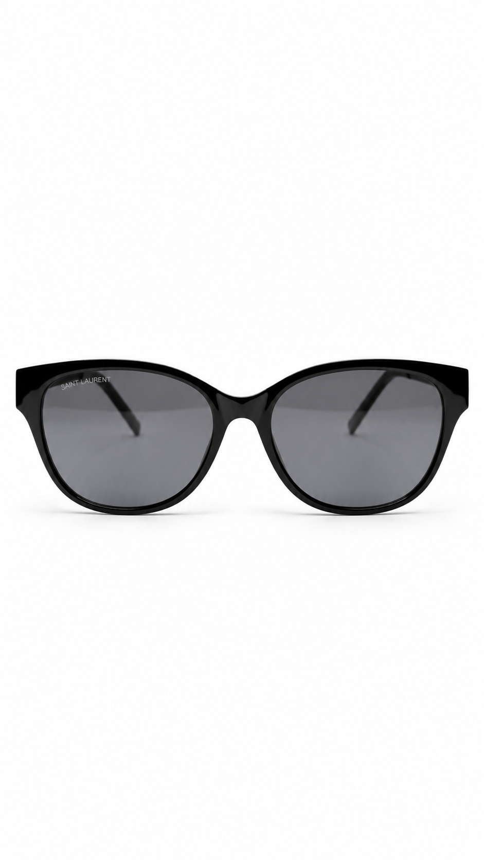 Saint Laurent SL 4800 Black Cat-Eye Sunglasses Silver YSL Logo Hinge Dark Grey Lenses 54mm