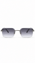 Cartier G623 Rimless Rectangular Sunglasses Gunmetal Metallic Hardware Black Temples Grey Gradient Lenses 57mm