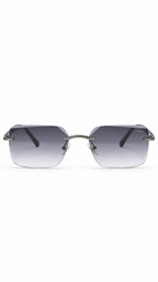 Cartier G623 Rimless Rectangular Sunglasses Gunmetal Metallic Hardware Black Temples Grey Gradient Lenses 57mm