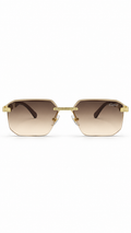 Cartier M028 Rimless Rectangular Sunglasses Gold Hardware Wood Grain Temples Brown Gradient Lenses 58mm