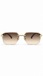 Cartier M028 Rimless Rectangular Sunglasses Gold Hardware Wood Grain Temples Brown Gradient Lenses 58mm