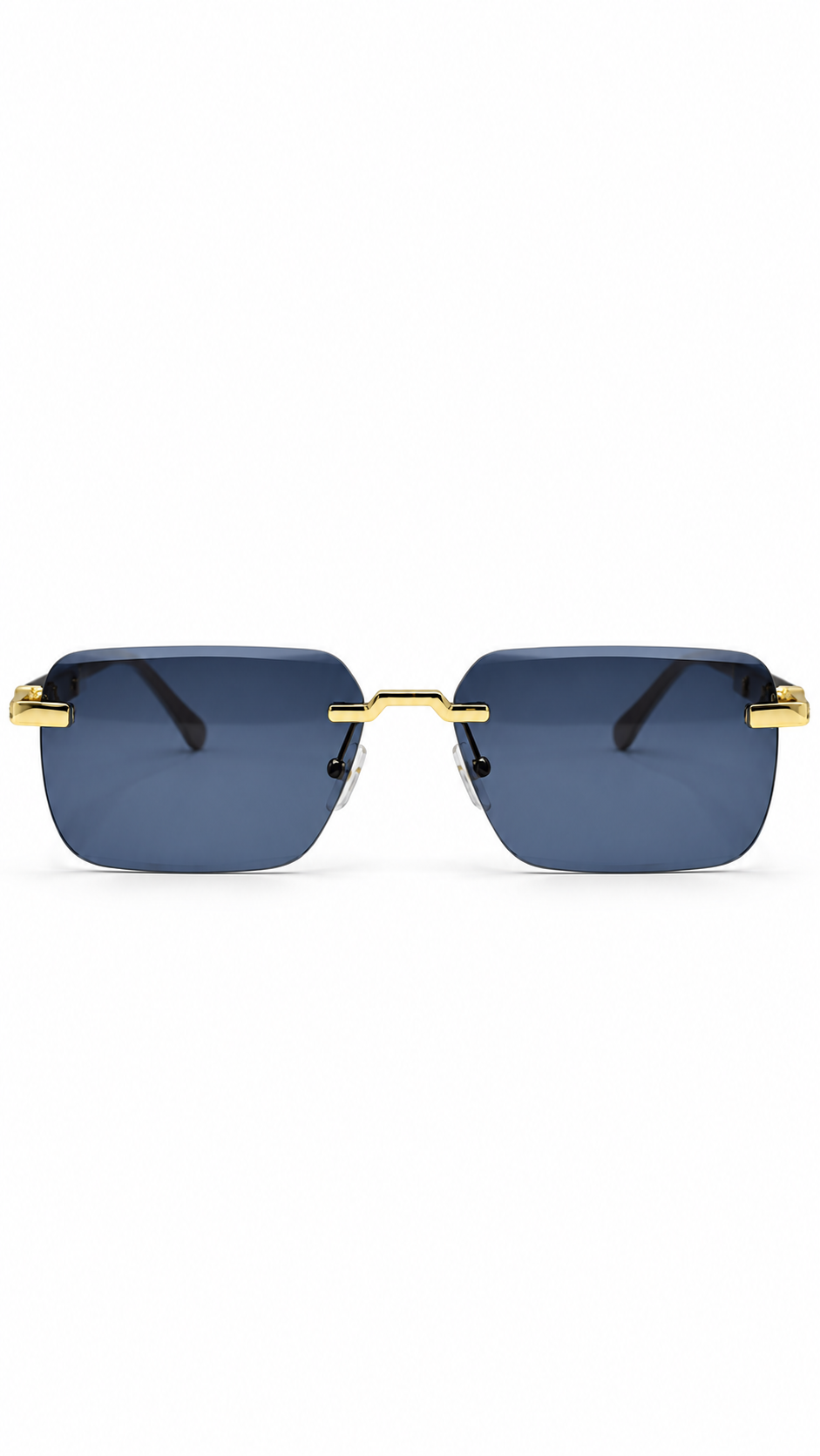 Cartier CT02503 Rimless Rectangular Sunglasses Gold Hardware Black Temples Dark Grey Lenses