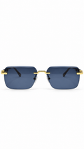 Cartier CT02503 Rimless Rectangular Sunglasses Gold Hardware Black Temples Dark Grey Lenses