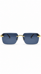 Cartier CT02503 Rimless Rectangular Sunglasses Gold Hardware Black Temples Dark Grey Lenses