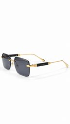 Cartier CT02503 Rimless Rectangular Sunglasses Gold Hardware Black Temples Dark Grey Lenses