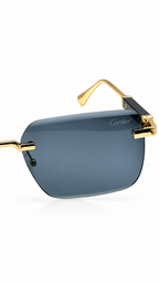 Cartier CT02503 Rimless Rectangular Sunglasses Gold Hardware Black Temples Dark Grey Lenses
