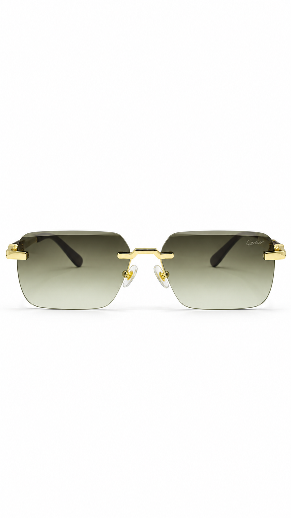 Cartier M017 Rimless Rectangular Sunglasses Gold Hardware Burgundy Accent Grey Brown Gradient Lenses 59mm