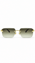 Cartier M017 Rimless Rectangular Sunglasses Gold Hardware Burgundy Accent Grey Brown Gradient Lenses 59mm