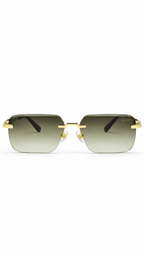 Cartier M017 Rimless Rectangular Sunglasses Gold Hardware Burgundy Accent Grey Brown Gradient Lenses 59mm
