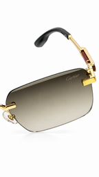 Cartier M017 Rimless Rectangular Sunglasses Gold Hardware Burgundy Accent Grey Brown Gradient Lenses 59mm