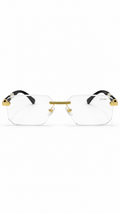 Cartier M028 Rimless Rectangular Eyeglasses Gold Hardware Black Wood Grain Temples Clear Lenses 58mm