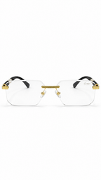 Cartier M028 Rimless Rectangular Eyeglasses Gold Hardware Black Wood Grain Temples Clear Lenses 58mm