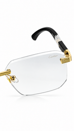 Cartier M028 Rimless Rectangular Eyeglasses Gold Hardware Black Wood Grain Temples Clear Lenses 58mm