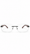 Maybach Z25 Rimless Rectangular Photochromic Eyeglasses Gunmetal Bridge Red Wood Grain Temples Transition Lenses 55mm