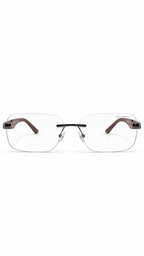 Maybach Z25 Rimless Rectangular Photochromic Eyeglasses Gunmetal Bridge Red Wood Grain Temples Transition Lenses 55mm