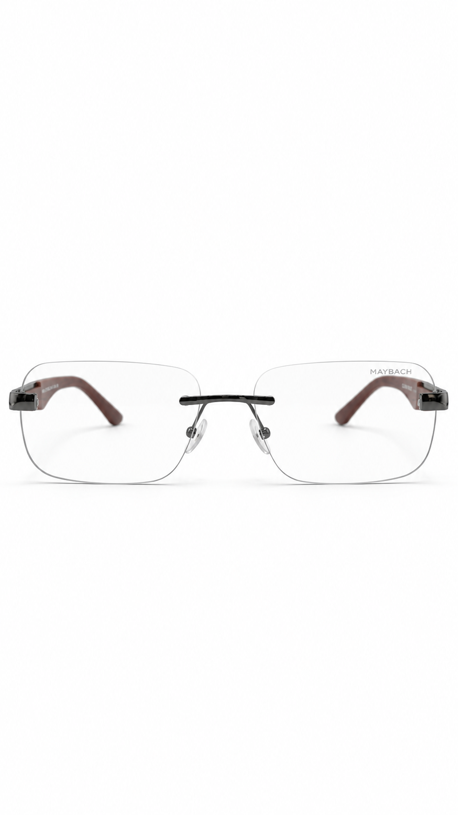 Maybach Z25 Rimless Rectangular Photochromic Eyeglasses Gunmetal Bridge Red Wood Grain Temples Transition Lenses 55mm