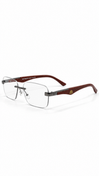 Maybach Z25 Rimless Rectangular Photochromic Eyeglasses Gunmetal Bridge Red Wood Grain Temples Transition Lenses 55mm