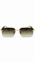 Maybach G604 Rimless Rectangular Sunglasses Gold Hardware Dark Wood Grain Temples Grey Brown Gradient Lenses 58mm
