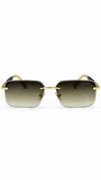 Maybach G604 Rimless Rectangular Sunglasses Gold Hardware Dark Wood Grain Temples Grey Brown Gradient Lenses 58mm