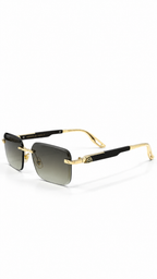 Maybach G604 Rimless Rectangular Sunglasses Gold Hardware Dark Wood Grain Temples Grey Brown Gradient Lenses 58mm