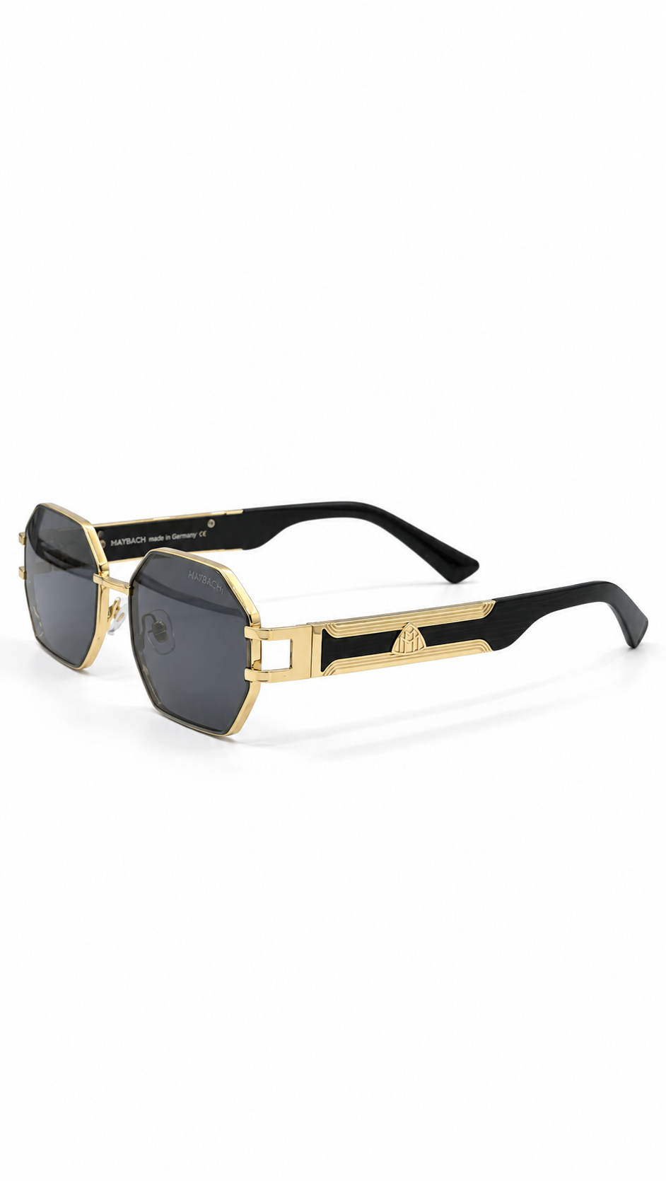 Maybach TC9126 Geometric Octagonal Sunglasses Gold Frame Black Temples Dark Grey Lenses 58mm