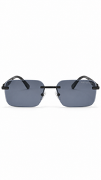 Maybach G604 Rimless Rectangular Sunglasses Matte Black Hardware Charcoal Black Wood Grain Temples Grey Blue Lenses 58mm