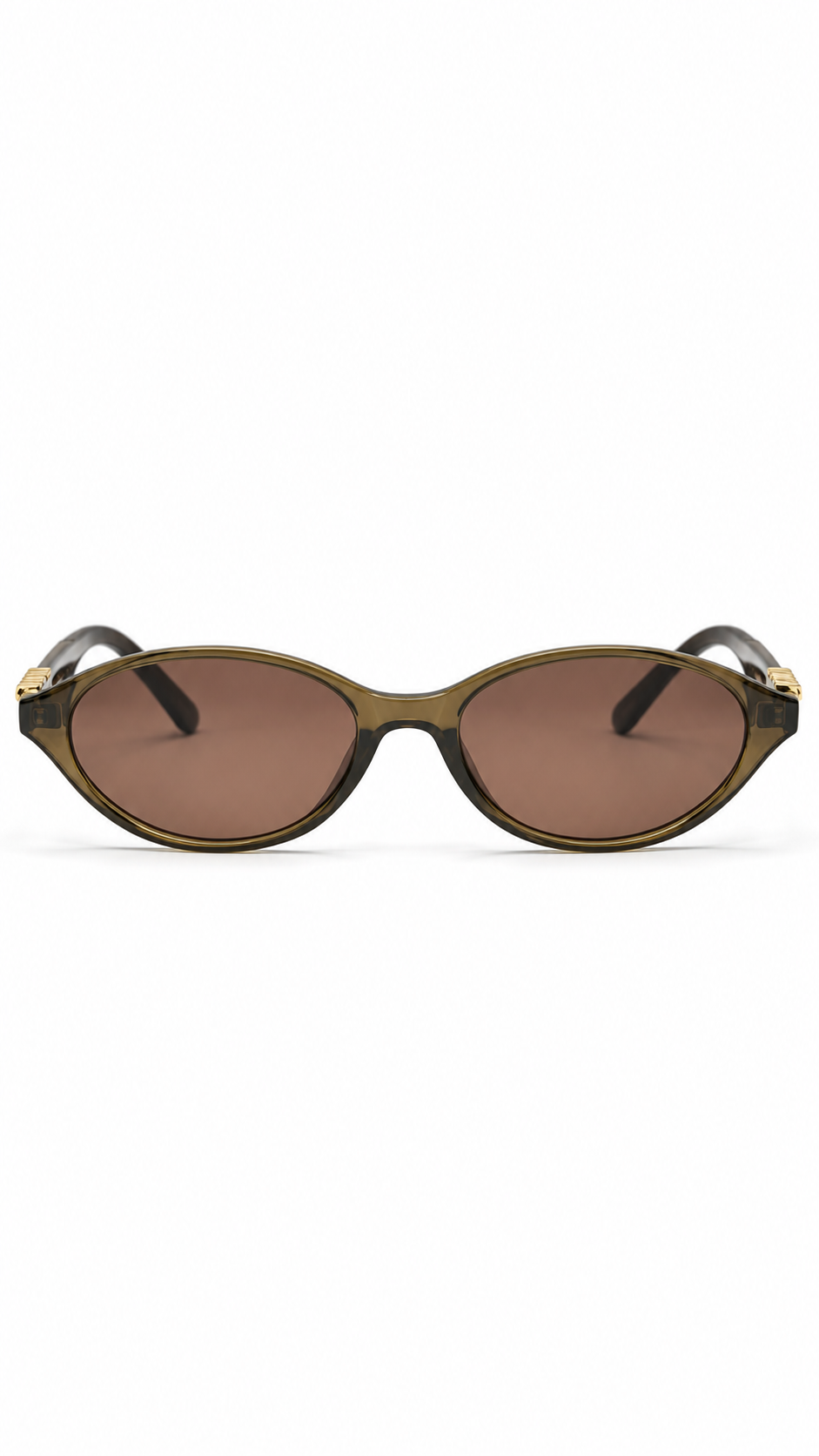 Dior WF2258 Oval Sunglasses Translucent Olive Green Frame Gold Dior Logo Temples Rose Tint Lenses 52mm