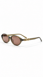 Dior WF2258 Oval Sunglasses Translucent Olive Green Frame Gold Dior Logo Temples Rose Tint Lenses 52mm