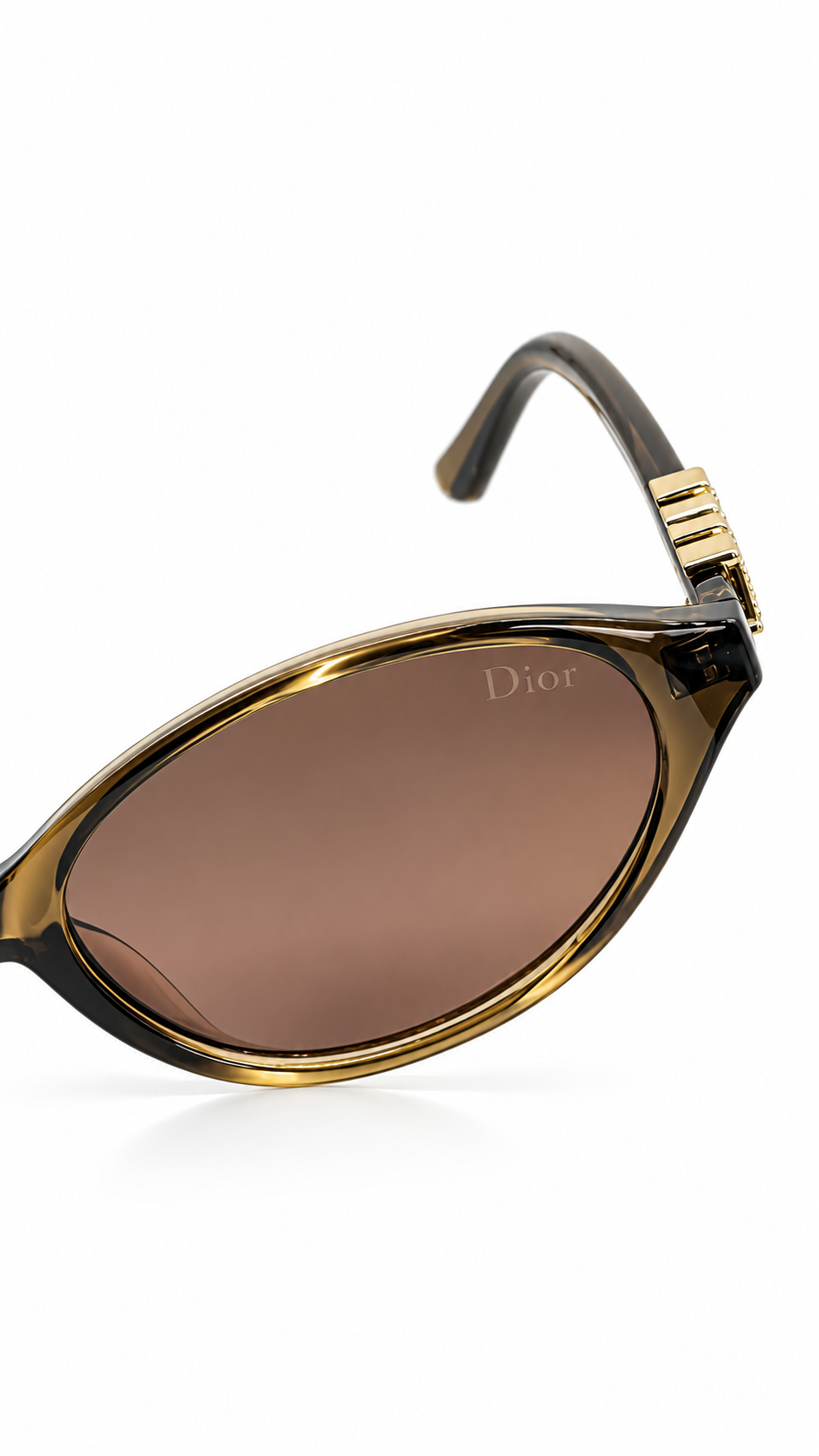 Dior WF2258 Oval Sunglasses Translucent Olive Green Frame Gold Dior Logo Temples Rose Tint Lenses 52mm