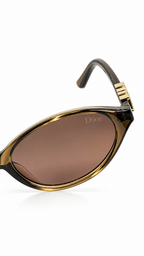Dior WF2258 Oval Sunglasses Translucent Olive Green Frame Gold Dior Logo Temples Rose Tint Lenses 52mm