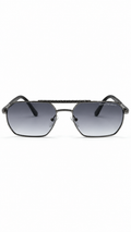 Emporio Armani C-692 Double Bridge Navigator Sunglasses Gunmetal Frame Black Temples Gradient Grey Lenses 57mm