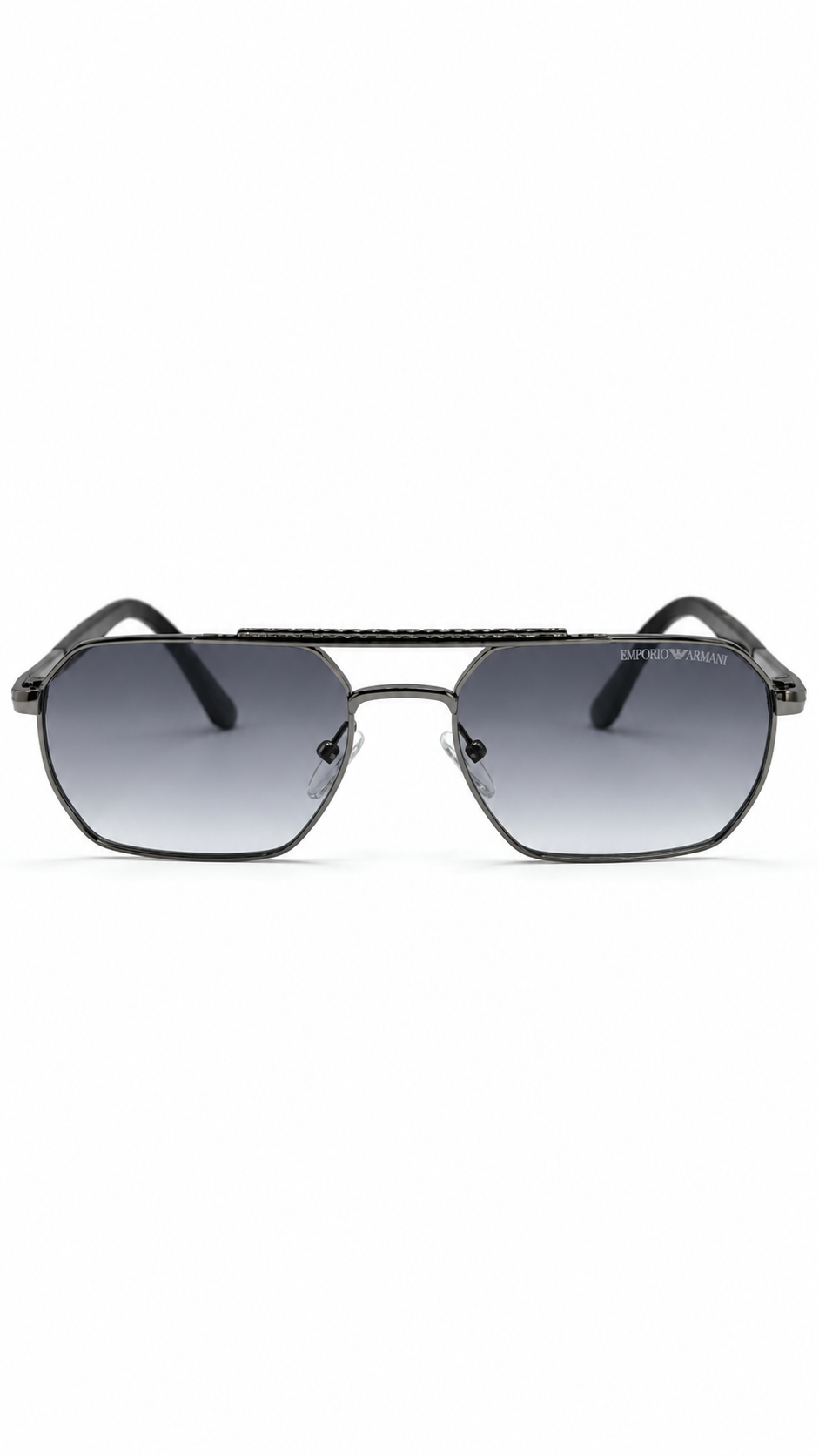 Emporio Armani C-692 Double Bridge Navigator Sunglasses Gunmetal Frame Black Temples Gradient Grey Lenses 57mm