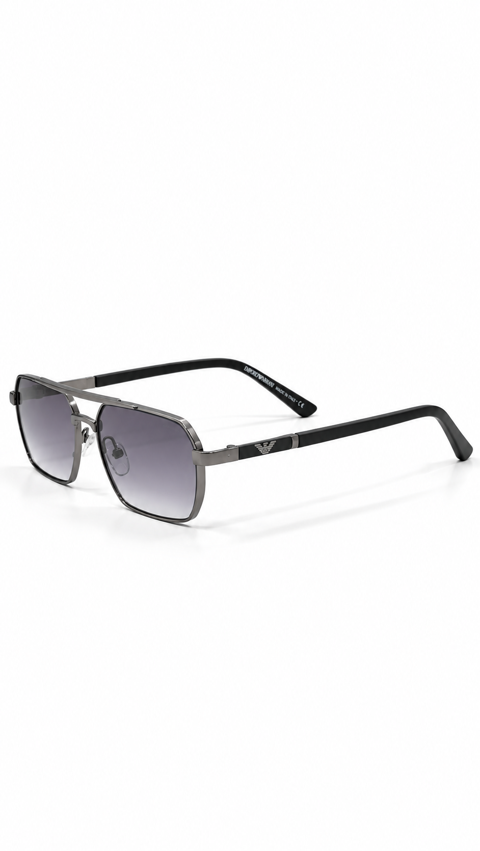 Emporio Armani C-692 Double Bridge Navigator Sunglasses Gunmetal Frame Black Temples Gradient Grey Lenses 57mm
