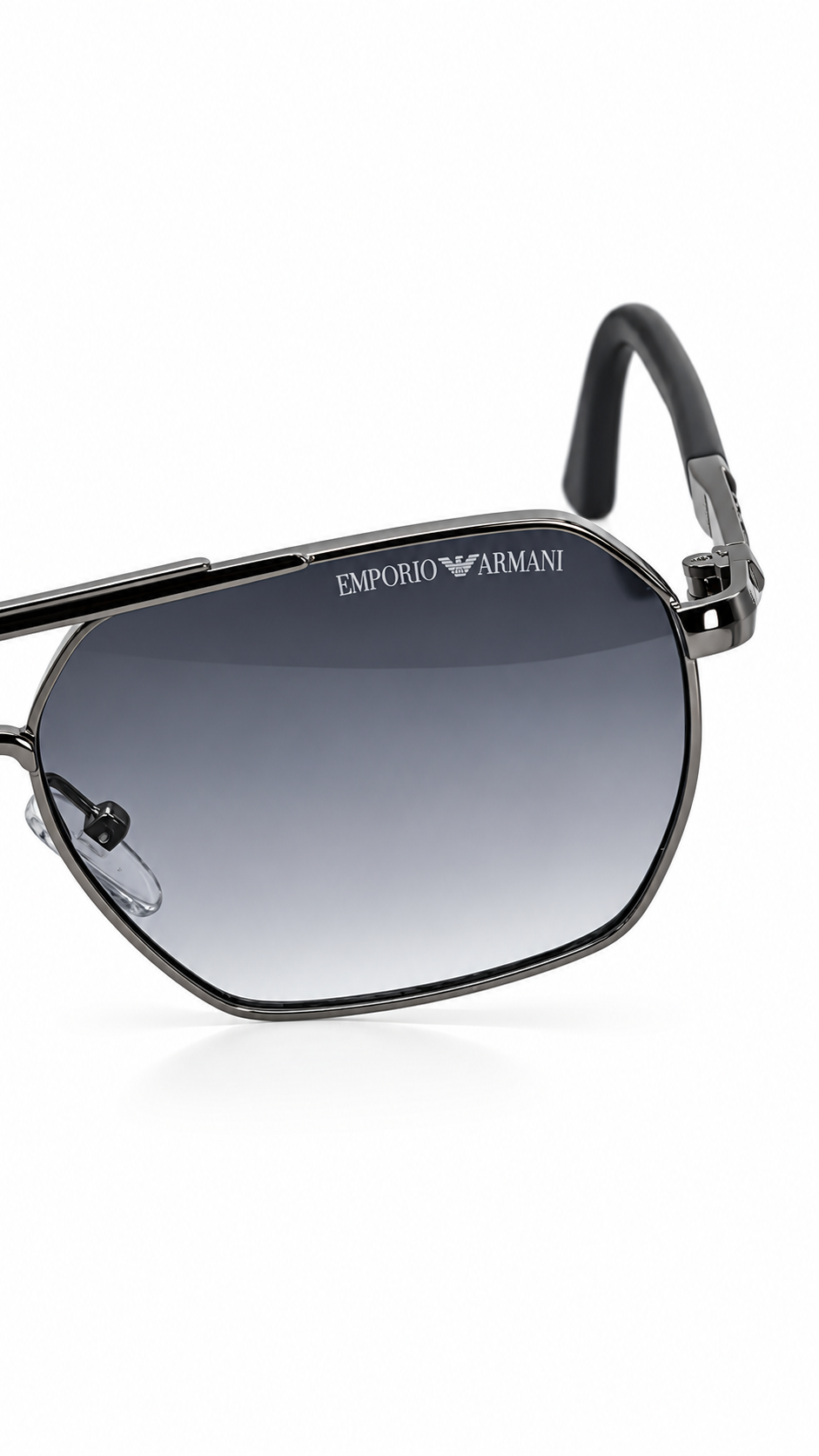 Emporio Armani C-692 Double Bridge Navigator Sunglasses Gunmetal Frame Black Temples Gradient Grey Lenses 57mm