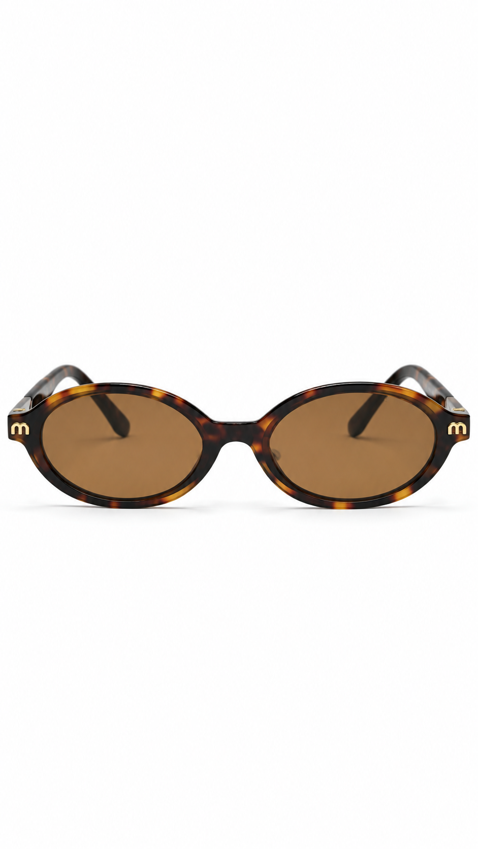 Miu Miu 34112 Oval Sunglasses Tortoise Shell Frame Gold Miu Miu Logo Temples Warm Brown Lenses 55mm