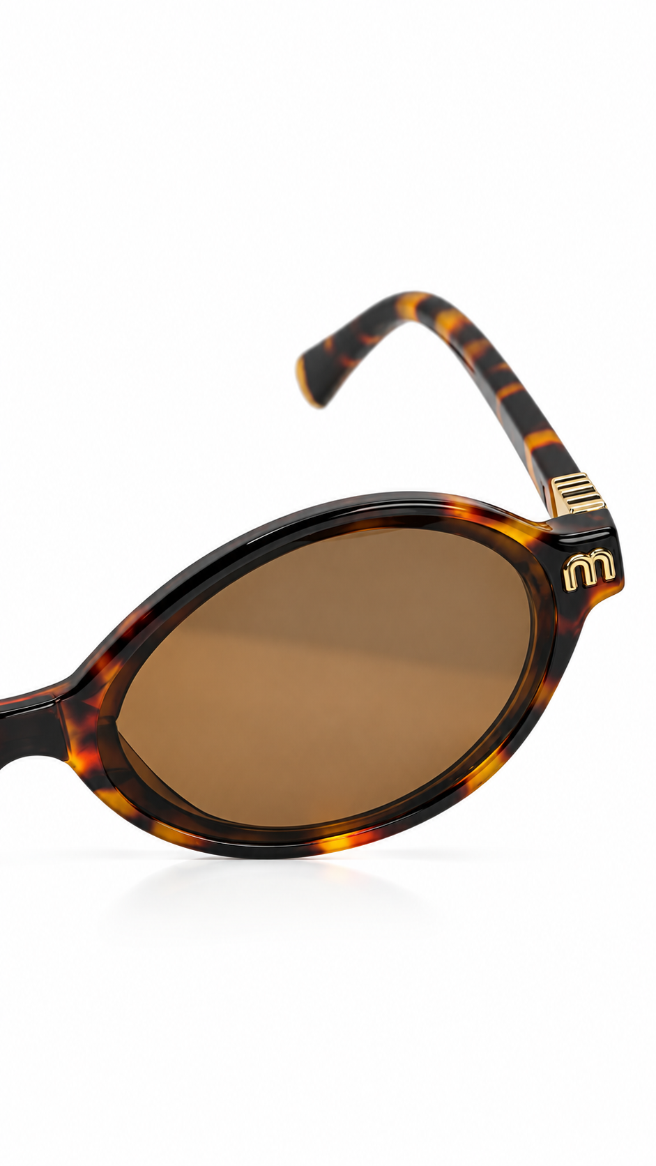 Miu Miu 34112 Oval Sunglasses Tortoise Shell Frame Gold Miu Miu Logo Temples Warm Brown Lenses 55mm