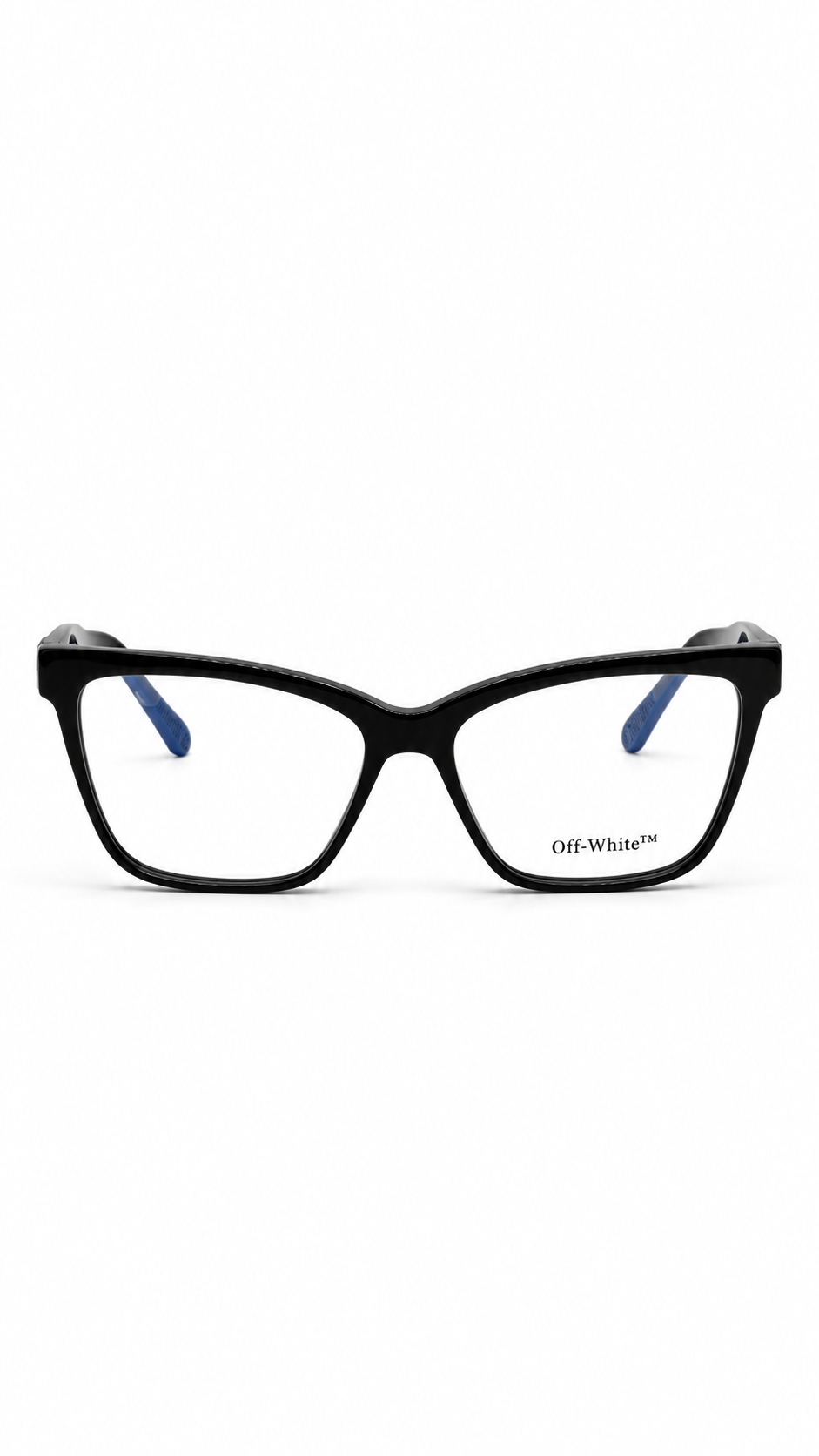 Off-White OERJ067S 1007 Square Cat-Eye Optical Glasses Gloss Black Acetate Silver OFF Temple Logo Clear Lenses 54mm